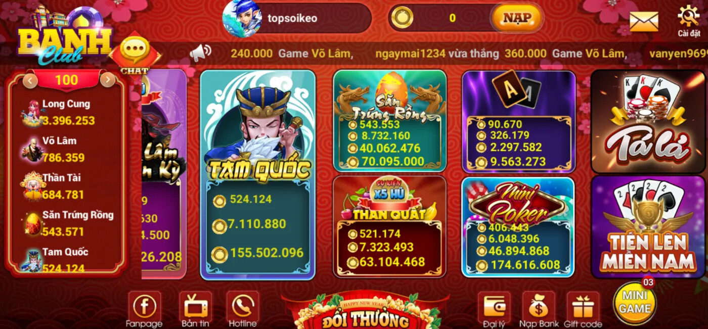 Đa dạng trò chơi tại Banh Club