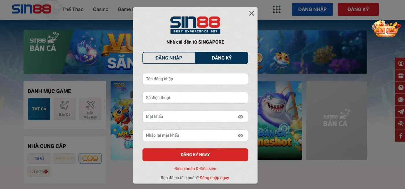 Đăng ký thành viên để khám phá các trò chơi cá cược ấn tượng tại Sin88
